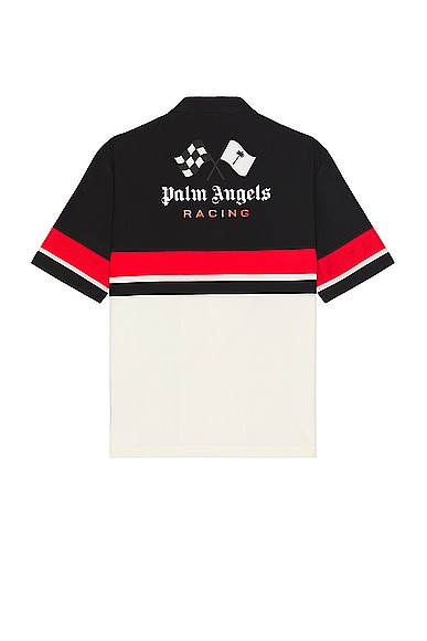 Palm Angels X Formula 1 Racing Bowling Shirt in Black, White, & Red