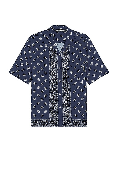 Palm Angels Paisley Bowling Shirt in Navy Blue