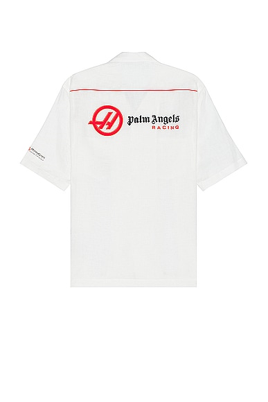 Palm Angels x Haas Bowling Shirt in Off White & Red