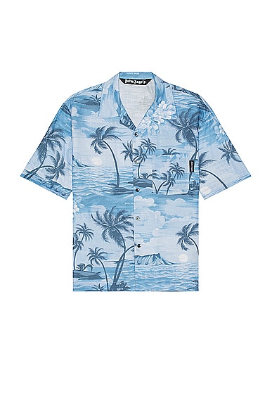 Shop Palm Angels Sunset Bowling Shirt In Indigo Blue