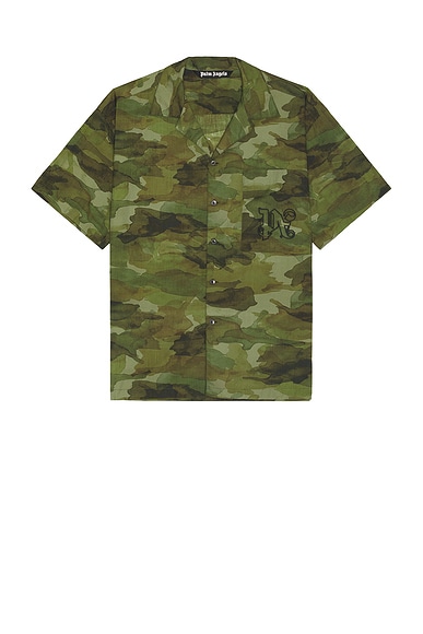 Palm Angels Seasonal Camp Short Sleeve Shirt in Military