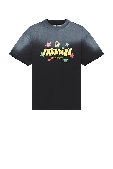 Palm Angels Paradise Palm Tee in Black & Yellow