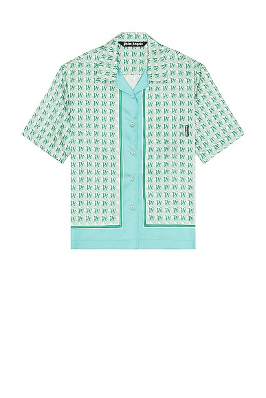 Palm Angels PA Diamonds Bowling Shirt in Green