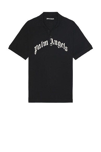 Palm Angels Curved Logo Short Sleeve Polo in Black