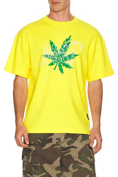 Palm Angels Palm Leaf Regular Tee in Yellow & Green