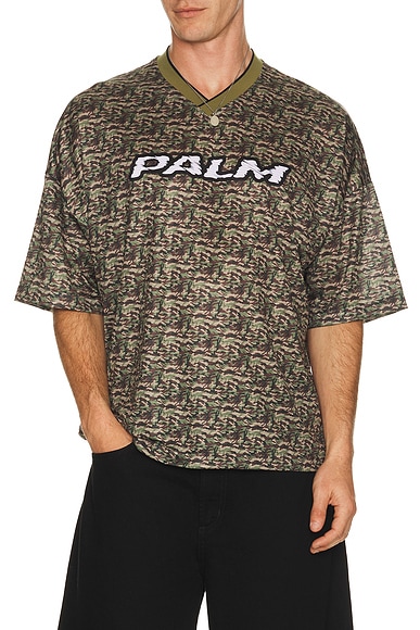 Palm Angels Camo Allover Palm Sport Tee in Brown & Off White