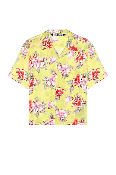 Palm Angels Hibiscus Bowling Shirt in Yellow