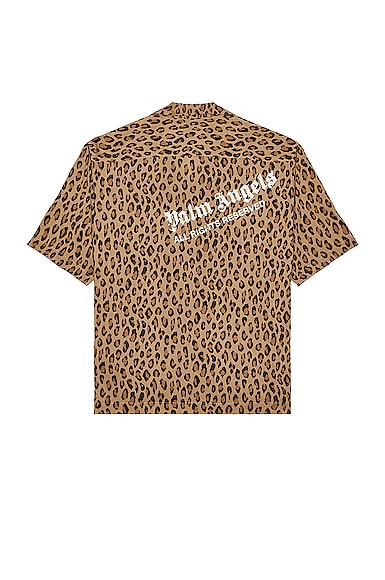 Palm Angels Leopard Print Bowling Shirt in Brown