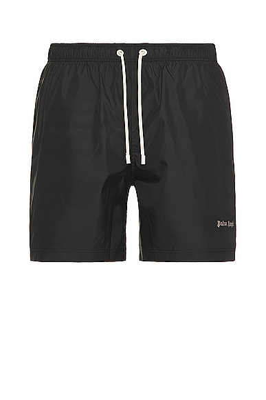 Shop Palm Angels Classic Logo Swimshort In Black & Off White