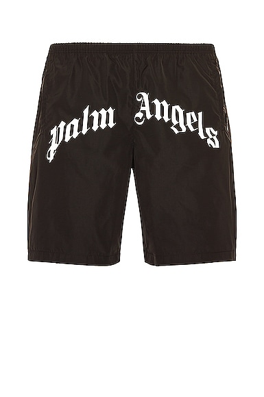 Palm Angels Curved Logo Swim Short in Black