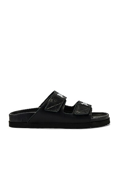 Palm Angels Leather Slides With Logo In Black