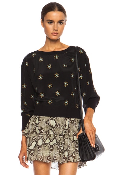 Pam & Gela Crop Silk Sweatshirt in Metallic Flower Print | FWRD