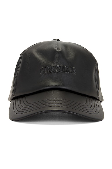 Pleasures Debossed Vegan Leather 5 Panel Hat In Black
