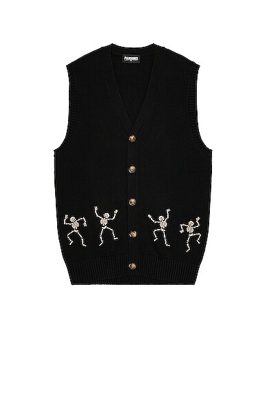 Pleasures Bones Cardigan Vest in Black | FWRD