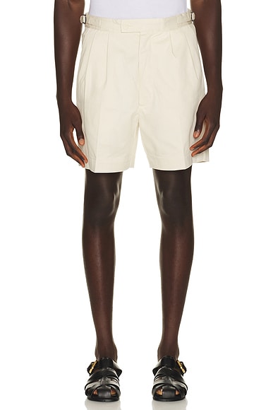 Percival Blake Double Pleated Shorts in Ecru