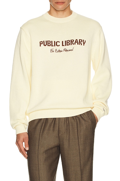 Percival Public Library Knitted Crew Jumper in Ecru