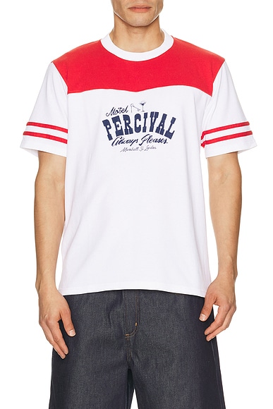 Percival Cut And Sew Regular Tee in White & Red