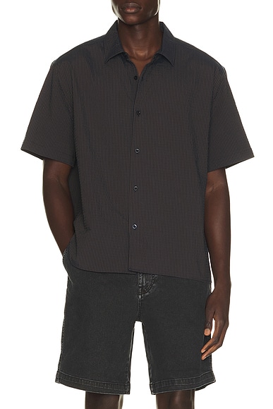 Percival Rowan Seersucker Boxy Shirt in Navy