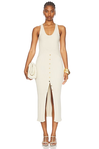 RABANNE Knitted Sleeveless Dress in Ecru