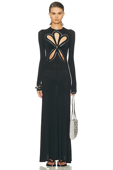 RABANNE Flower Cut Out Long Dress in Black