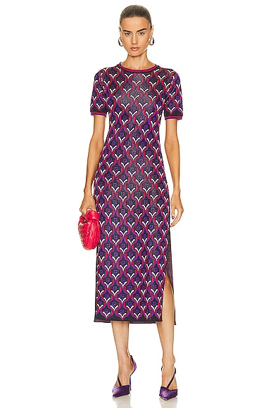 Rabanne Short-sleeve Graphic-print Dress In Purple Jacquard Paco