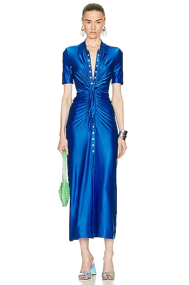 rabanne blue dress Tie Button Down in Bright Select Measurements:Made to Measure