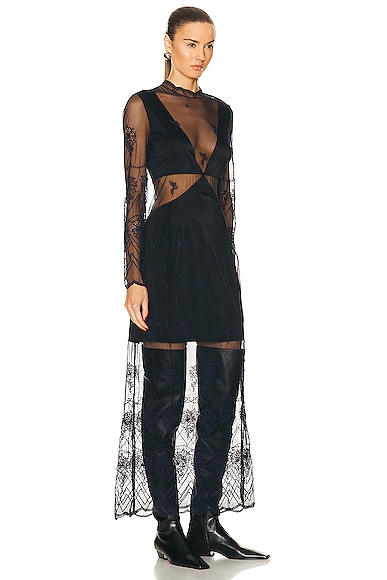 Shop Rabanne Embroidery Maxi Dress In Midnight