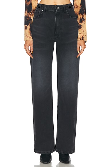 RABANNE Pantalon Straight Leg Jeans in Used Black Denim