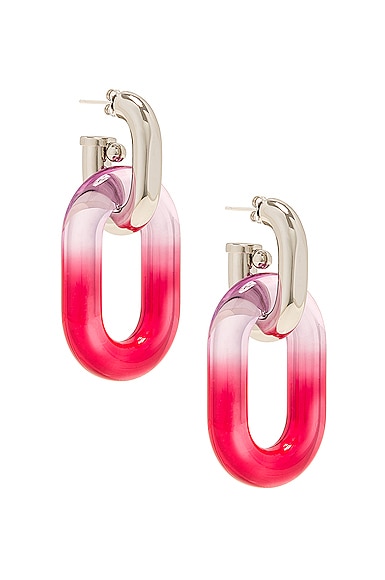 Rabanne Xl Resin Link Double Earrings In Silver  Pink  & Red