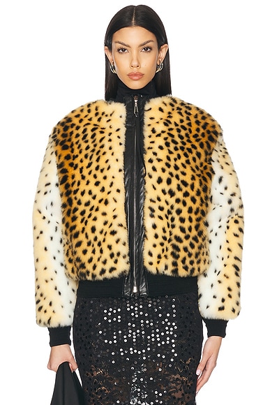 RABANNE Bomber Jacket in Guepard, Brown, & Black