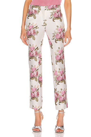 PACO RABANNE Floral Printed Trouser Pant in Light Beige Bouquet | FWRD