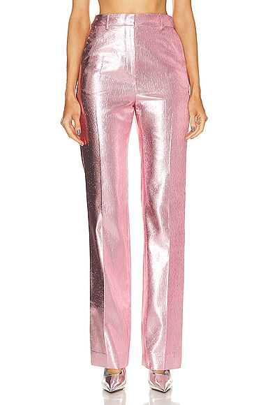 RABANNE Metallic Straight Pant in Pink