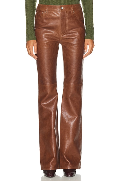 パンツ 26 AMIRI HYBRID BOOTLEG W/LEATHER Amiri Hybrid Leather Bootleg in Brown | FWRD