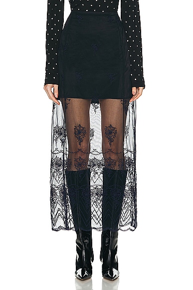 Shop Rabanne Embroidery Long Skirt In Midnight