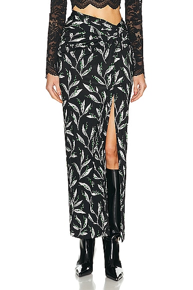 RABANNE Printed Viscose Skirt in Muguet Noir