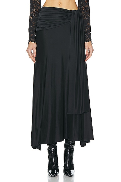 RABANNE Drape Satin Skirt in Black