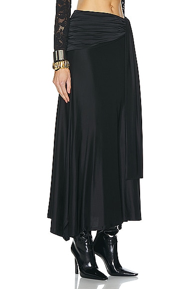 Shop Rabanne Drape Satin Skirt In Black