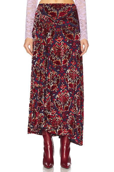 RABANNE Velour Skirt in Jacquard Tapestry & Navy