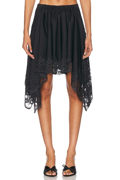 RABANNE Satin Lace Skirt in Black | FWRD