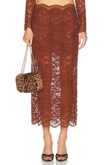 RABANNE Lace Midi Skirt in Cinnamon Brown