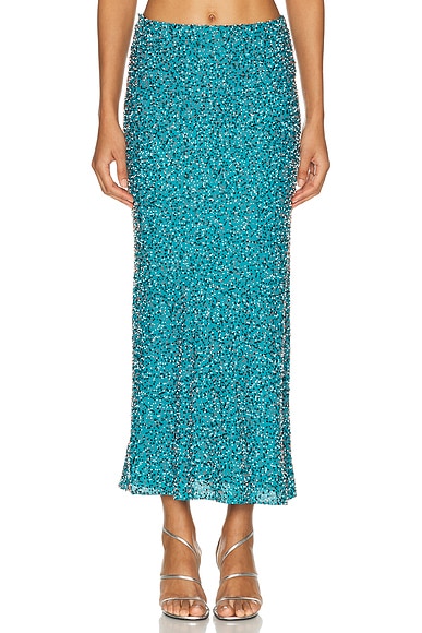 RABANNE Paillette Skirt in Ibiza Blue
