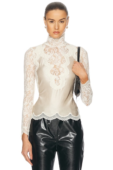 RABANNE Lace Turtleneck Top in Ivory