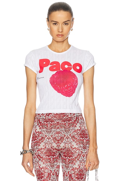RABANNE Paco Graphic Tee Shirt in White