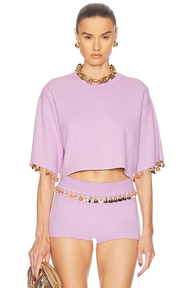 RABANNE Embellished Crop Top in French Lavander
