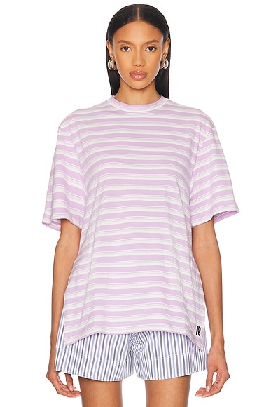 Boxy T-Shirt in Stripes, White, & Lila