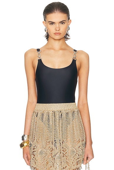 RABANNE Clasp Bodysuit in Black