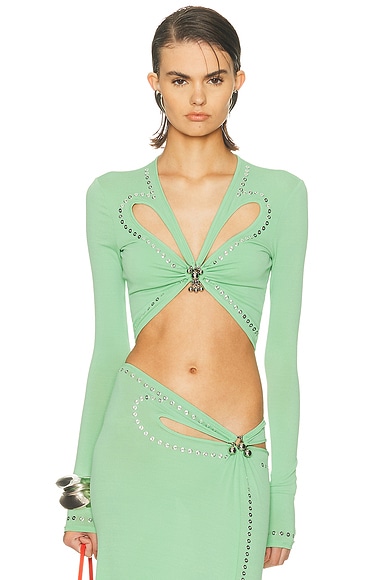 RABANNE Cut Out Cropped Top in Pistachio