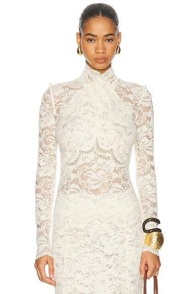 RABANNE Turtleneck Lace Top in Ivory