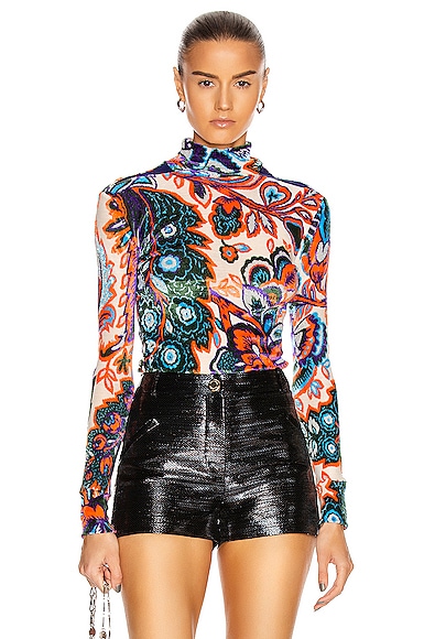 PACO RABANNE Paisley Jacquard Knit High Neck Top in Orange & Blue ...