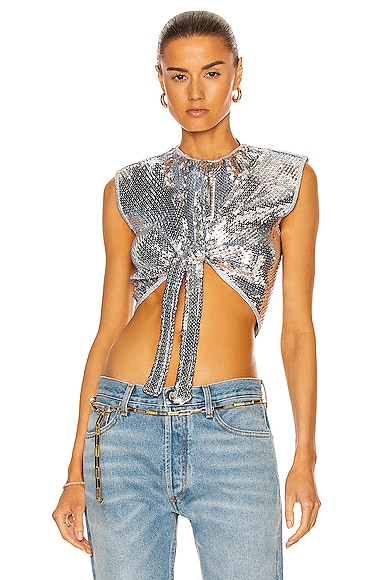 PACO RABANNE Draped Sequin Top in Silver | FWRD
